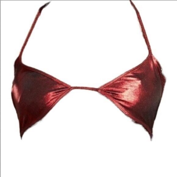 Dolls Kill Red Ruby Shiny Metallic Mama Festival Club Bra Top New - Picture 8 of 9